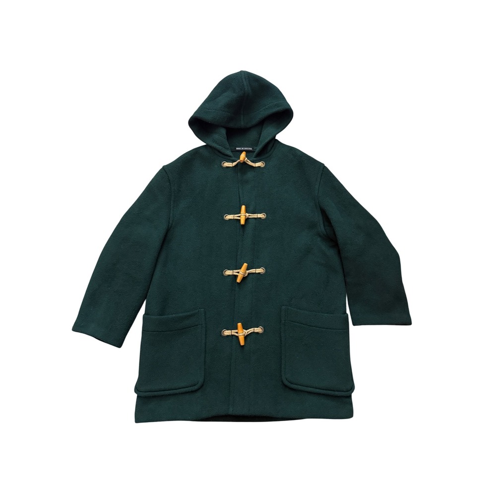 Gloverall Duffle Coat Green Wool Blend Hooded Toggle Made in England USA 12